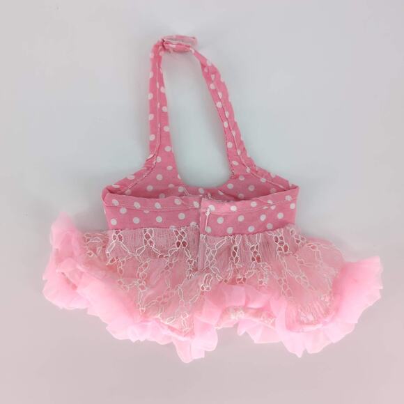 Unbranded Pale Pink & White Polka Dot Lace Halter Neck Dress for 18" Dolls - GUC - Picture 7 of 9